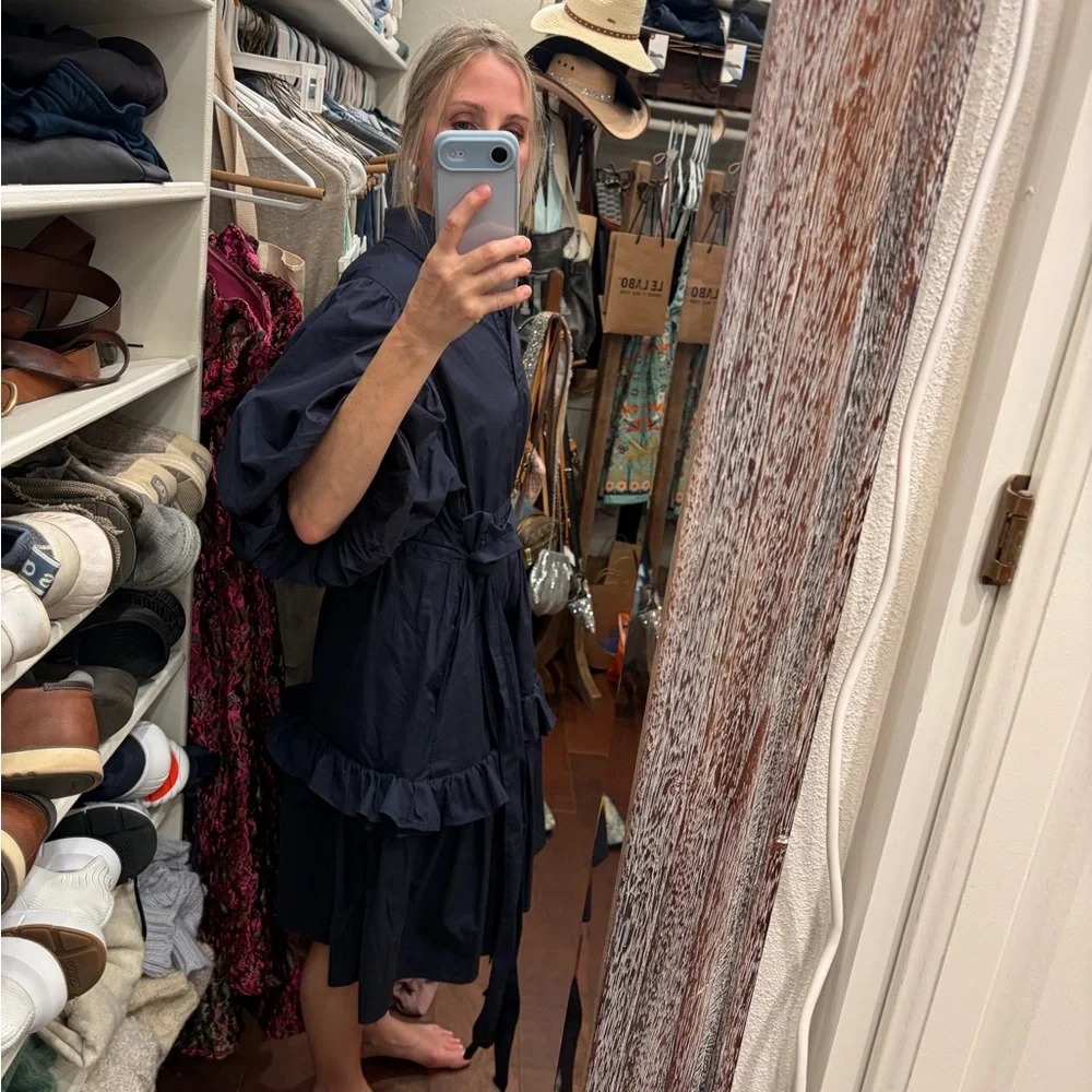 Blue Puff-Sleeve Ruffle Shirt Dress - Beulahstyle - Picture 3 of 7